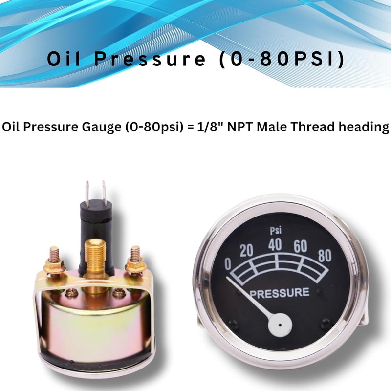 VR Autopedia Amp Meter Oil Pressure Gauge kit (30-0-30, 0-80 PSI) with 2" Chrome Bezel for Ford Tractor 2N 8N 9N NAA 601 70 801 901 2000 4000 | FD Instrument Gauge Cluster - Image 3
